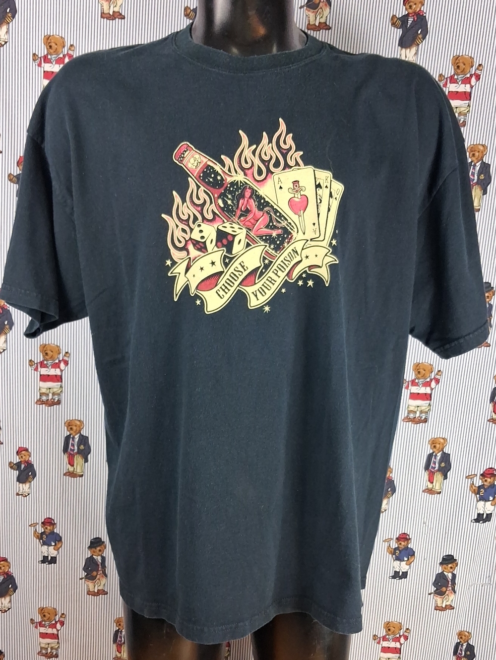 Y2k Choose Your Poison Spades Rocka Billy Grunge Graphic 2 XL Black & Red Tshirt